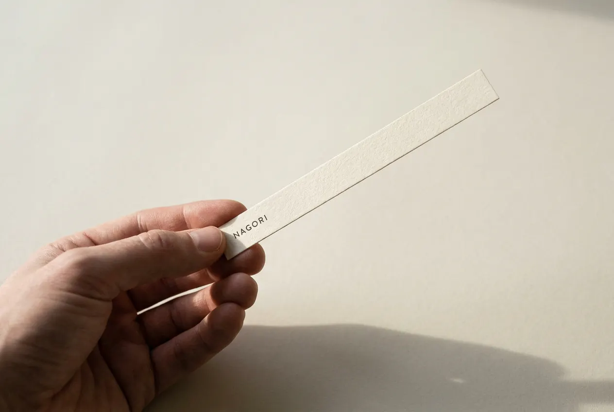 A hand holding a scent blotter
