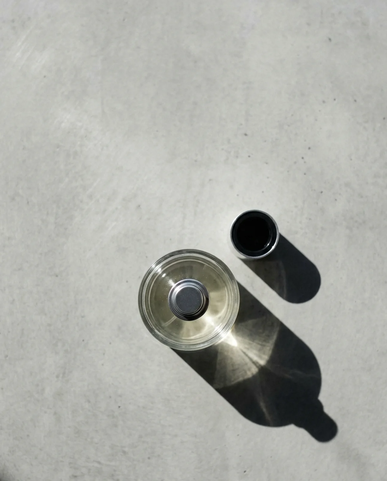 The flask from above, cap standing beside it