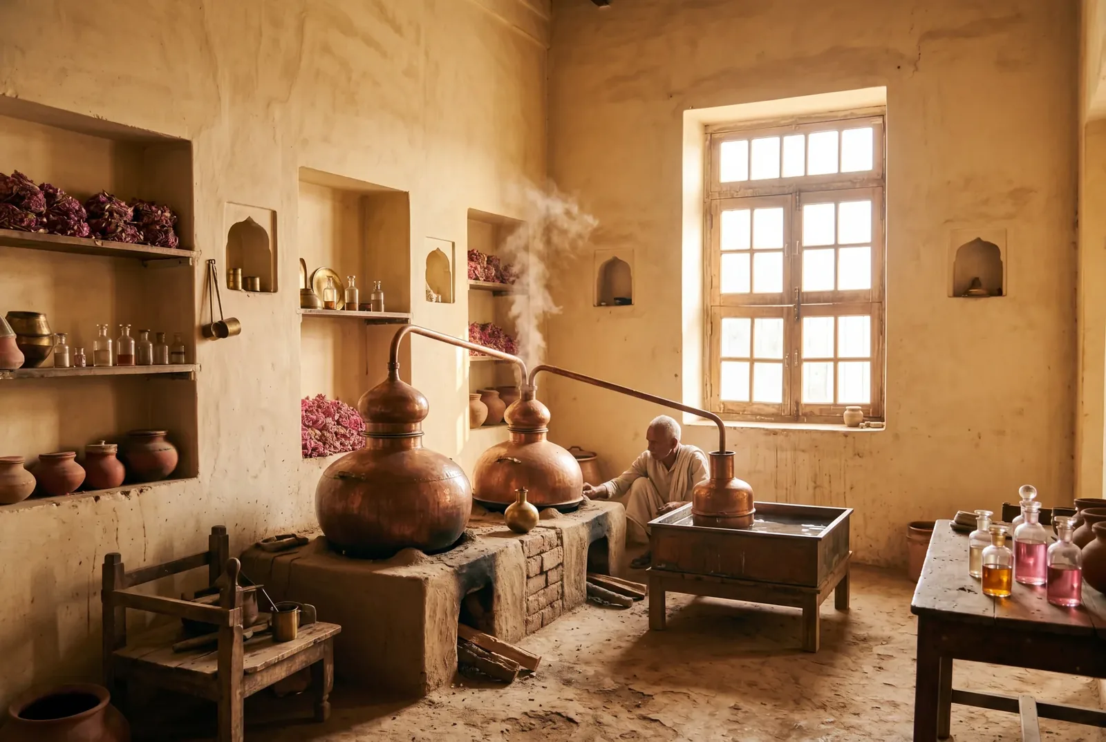 A traditional attar distillery in Kannauj