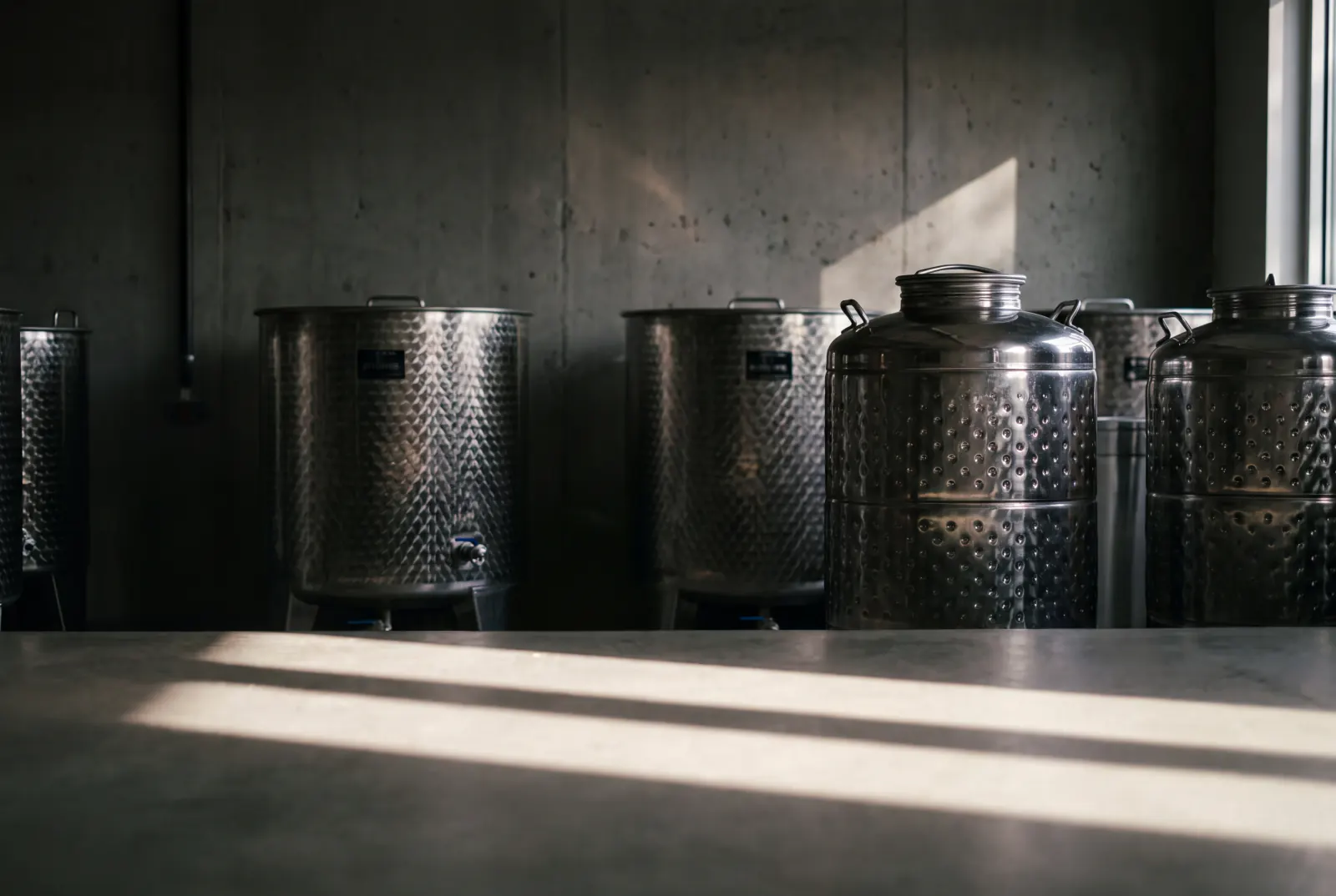 Sealed steel vessels in a dim room